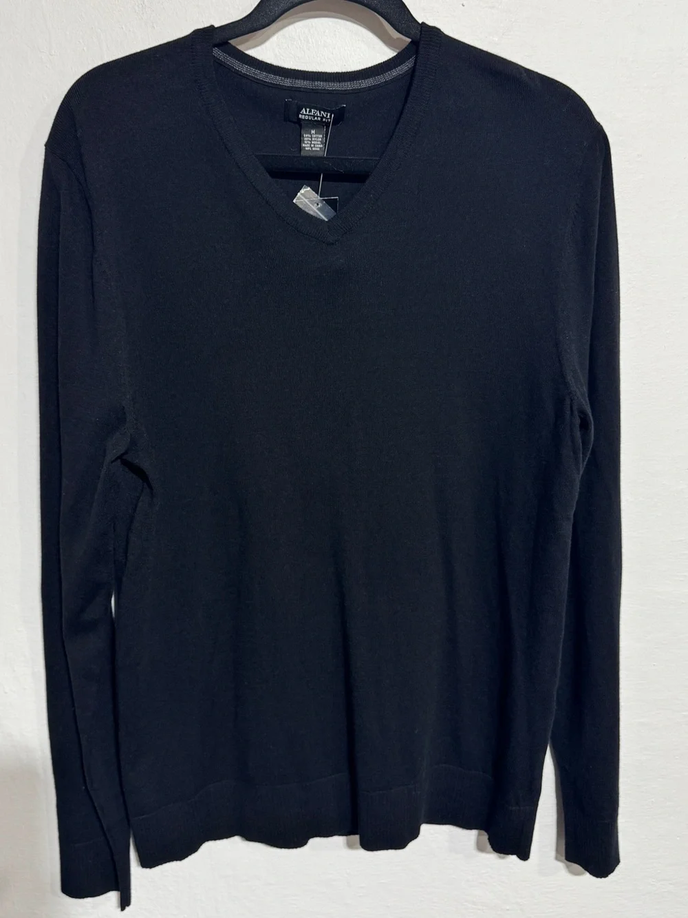 Alfani V-Neck Cotton Blend Sweater - Deep Black - Men's medium